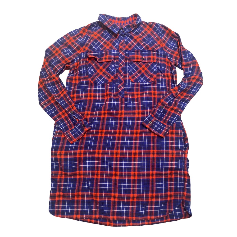 J. Crew Dress M Red‎ & Blue Tartan Plaid Flannel Shirt Long Sleeve Pockets